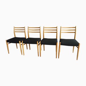 Esszimmerstühle aus Holz & schwarzem Stoff, 1960er, 4er Set