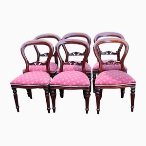 Mahogany Pink Balloon Back Dining Chairs, 1960s, Set of 6