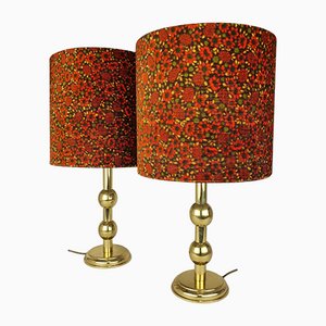 Brass Table Lamps with Retro Shades, 1960s, Set of 2