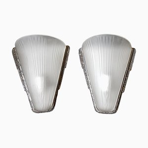 French Art Deco Frosted Glass Sconces from CVV Vianne, Set of 2