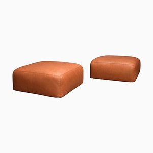 italian Leather Le Mura Poufs by Mario Bellini for Cassina, 1970s, Set of 2