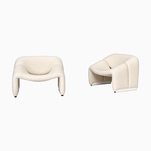 Bouclé Upholstery Groovy Armchairs by Pierre Paulin for Artifort, 1970s, Set of 2