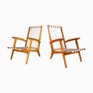 Oak Sculptural Lounge Chairs, France, 1950s, Set of 2