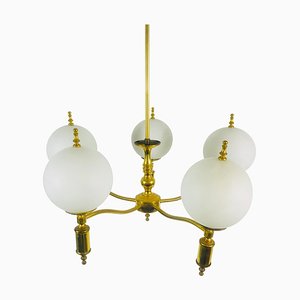 Mid-Century Brass Chandelier in the Style of Maison Lunel, 1950s