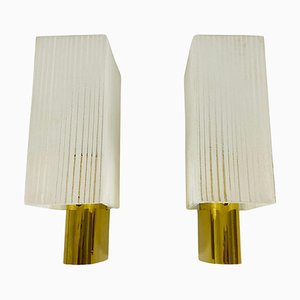 German Brass and Glass Sconces, 1960s, Set of 2