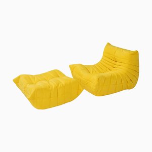 Yellow Togo Armchair and Footstool by Michel Ducaroy for Ligne Roset, Set of Two