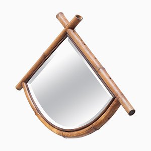 Bamboo Mirror with Faceted Glass, France, 1930s