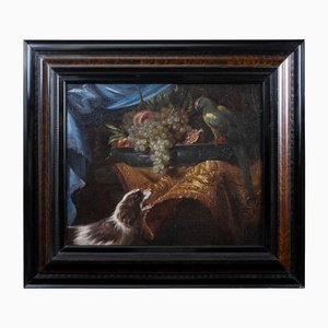 Still Life with Dog and Parrot, 17th-Century, Oil on Canvas, Framed