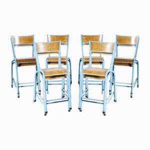 High Laboratory Stacking Dining Chairs in Blue from Mullca, 1950s, Set of 14