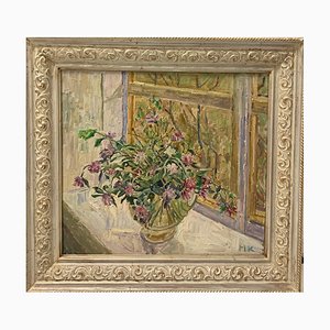 Maya Kopitzeva, Flowers on the Windowsill, 1995, Oil on Canvas, Framed