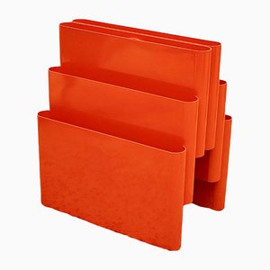 Italian Space Age Orange Plastic Magazine Rack by Giotto Stoppino from Kartell, 1970s