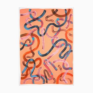 Abstract Pastel Salmon Swirls, 2021, Diptych