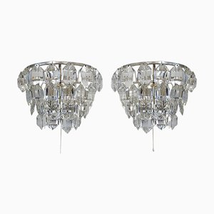 Apliques de pared austriacos de cristal facetado y plata de Bakalowits, 1960. Juego de 2
