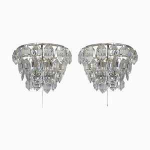 Austrian Facetted Crystal and Silver Plated Wall Sconces from Bakalowits, 1960, Set of 2