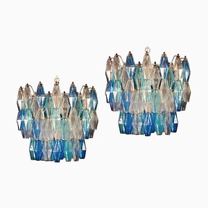 Sapphire Murano Glass Poliedri Chandeliers, Set of 2