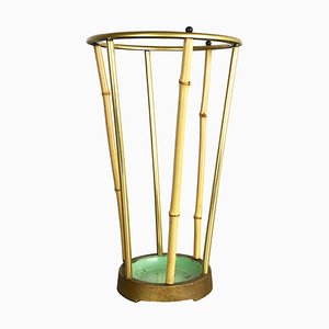 Mid-Century Metal Brass and Bamboo Umbrella Stand, Germany, 1950s