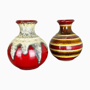 Vase Op Art en Poterie Fat Lava Multicolore de Bay Ceramics, Allemagne, Set de 2
