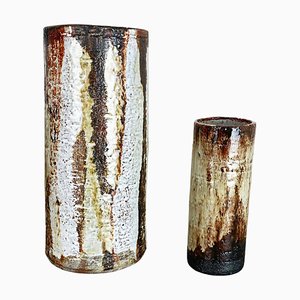 Ceramic Studio Pottery Tube Vase by Gerhard Liebenthron, Germany, 1970s, Set of 2
