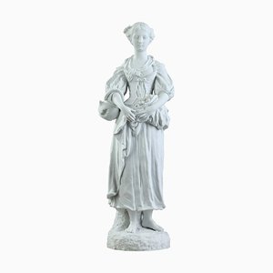 19th Century Biscuit Young Woman With Flowers Statuette