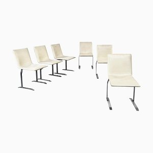 Mid-Century Italian White Leather and Steel Chairs by Offredi for Saporiti, 1970s, Set of 6