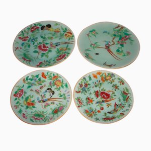 Qing Tong Zi Celadon Family Rose Plates, Set of 4