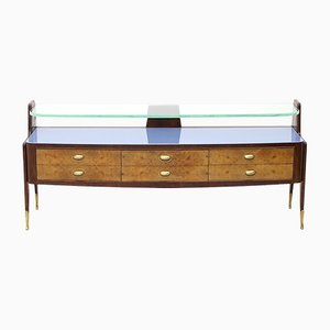 Chest of Drawers with Glass Shelf and Brass Details, 1950s