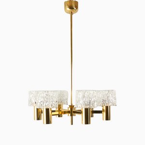 Vintage Scandinavian Brass Chandelier by Carl Fagerlund for Orrefors, 1960s