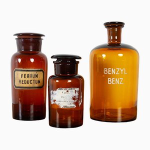Bottiglie da farmacia vintage in vetro, Francia, anni '30, set di 3