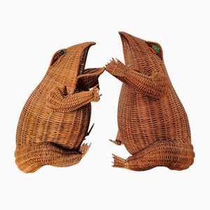 Rattan Frogs Umbrella Holder by Olivier Cajan, Set of 2