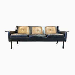 Scandinavian Black Leather Sofa from Fritz Hansen, 1950s