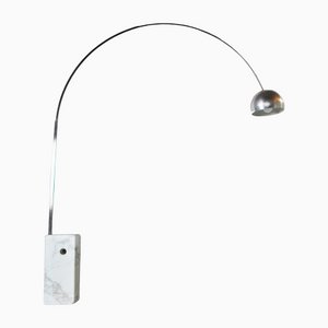 White Carrara Base & Stainless Steel Direct Light Floor Lamp by A. Pier Giacomo Castiglioni for Flos, 1960s