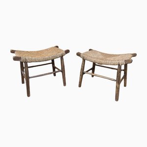 Vintage French Taurus Stools in Wood and Rope by Le Corbusier, Set of 2