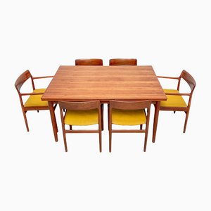 Danish Teak Dining Set with an Extendable Table & 6 Chairs by Johannes Nørgaard, 1960s, Set of 2