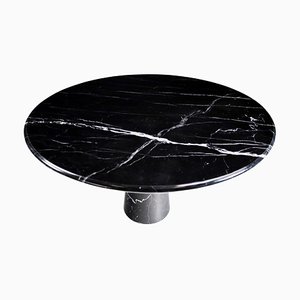 Italian Round Dining Table in Nero Marquina Marble by Angelo Mangiarotti, 1970s