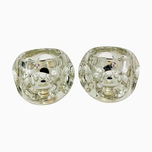 Lámparas de mesa en forma de cubo de cristal de hielo transparente de Peill & Putzler, años 70. Juego de 2