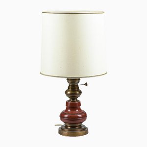 Wooden and Brass Bedside Lamp, Italy, 1980s