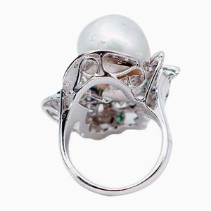 Südsee Perle Smaragd Saphir Diamant 14 Karat Weißgold Ring
