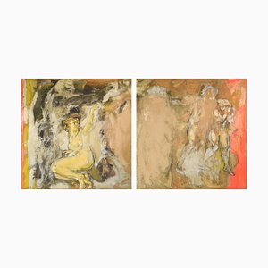 Vicente Vela, Desnudo figurativo expresionista grande, 1997, Óleo sobre lienzo, Juego de 2