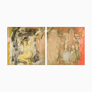 Vicente Vela, Große Figurative Expressionistische Aktstudien, 1997, Öl auf Leinwand, 2er Set