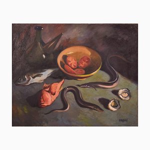 Bodegón grande, estudio de peces y ostras, 1944, óleo sobre lienzo