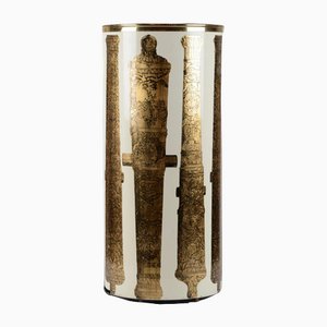 Italian Printed Metal and Brass Umbrella Stand by Piero Fornasetti, 1960s