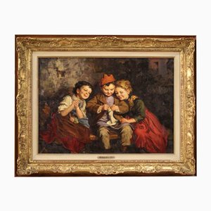 Italian Painting, Genre Scene with Children, Oil on Canvas