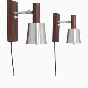 Danish Rosewood Wall Sconces with Aluminium Shades by Jo Hammerborg for Fog & Mørup, 1960s, Set of 2