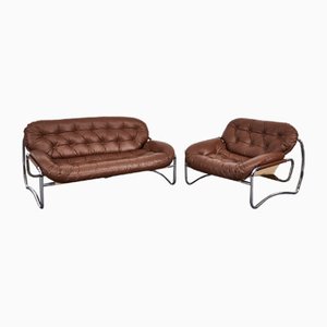 Tufted Leather Sofa by Johan Bertil Häggström for Ikea, 1970s, Set of 2