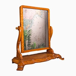 Espejo de tocador inglés victoriano antiguo de madera satinada, década de 1850