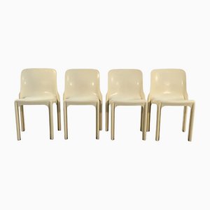 Weiße Selene Stühle von Vico Magistretti für Artemide, 1970er, 4er Set