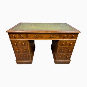 Victorian Burr & Walnut Pedestal Desk