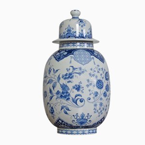 Large 19th-Century Blue and White Lidded Vase