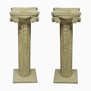 Mid-Century Travertine Column Pedestals, 1960s, Set of 2