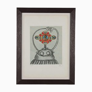 Enrico Baj, Etching and Collage on Paper, Framed